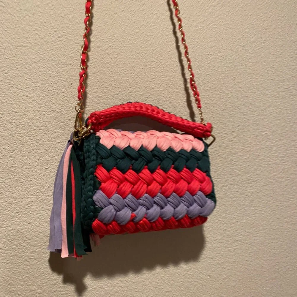 Colorful‎ Braided Crochet Shoulder Purse  Handmade Summer Bag 7x8